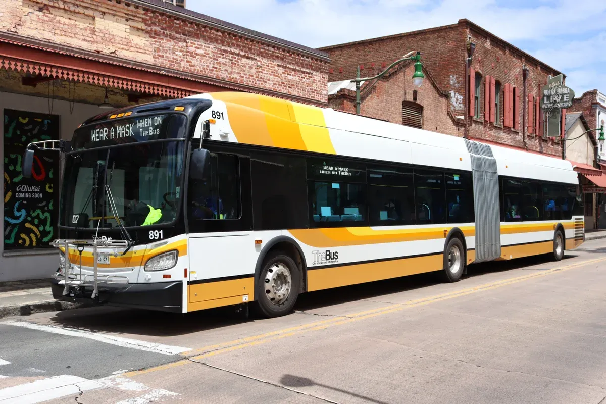 Articulated TheBus in Honolulu used for getting to a Pearl Harbor tour