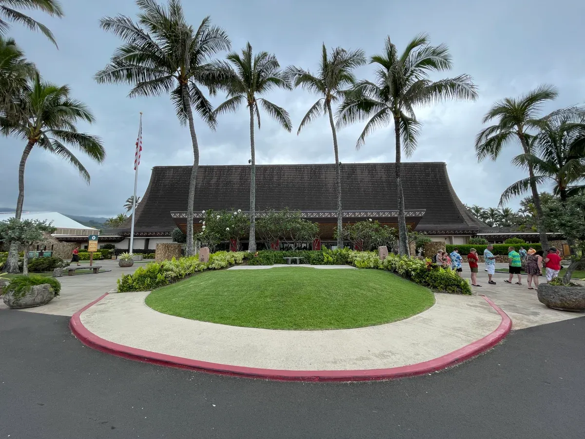 Polynesian Cultural Center entrance on a Pearl Harbor tour day from Honolulu