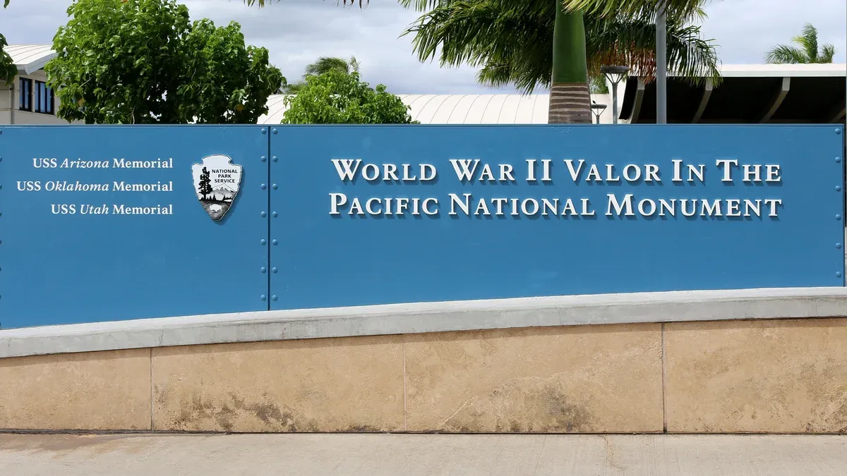 World War II Valor in the Pacific sign at the Pearl Harbor visitor center on a Pearl Harbor tour