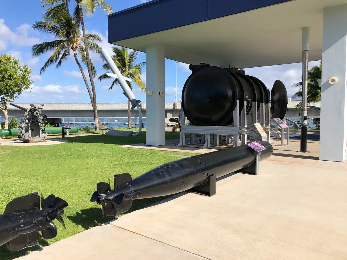 Torpedoes and missiles in the USS Bowfin museum park on a Pearl Harbor tour